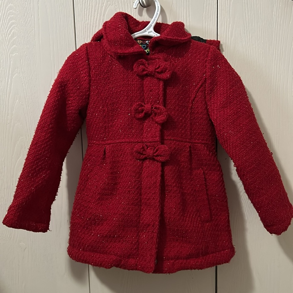 Novelti Red Sparkly Hooded Pea Coat